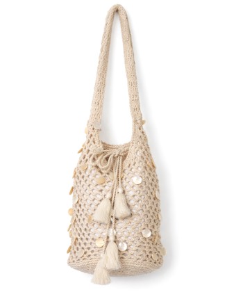 Crochet Raffia Shoulder Bag with Sea Shell