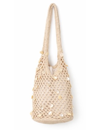 Crochet Raffia Shoulder Bag with Sea Shell