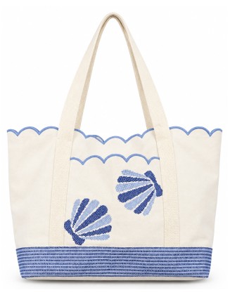 Scallop-Trimmed Canvas  Seashell Tote Bag