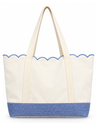 Scallop-Trimmed Canvas  Seashell Tote Bag