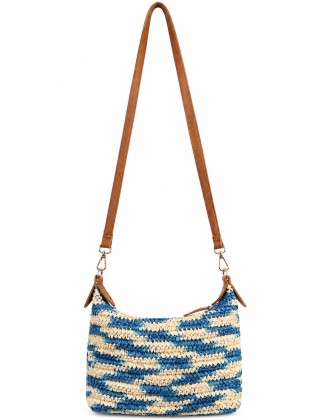 Blue & Beige Handwoven Crochet Crossbody Bag