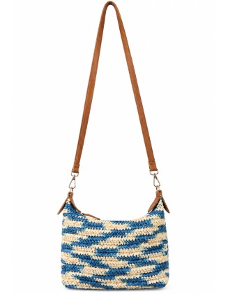 Blue & Beige Handwoven Crochet Crossbody Bag