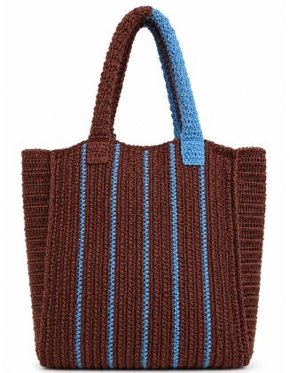 Handcrafted Striped Crochet Shoulder Tote Bag
