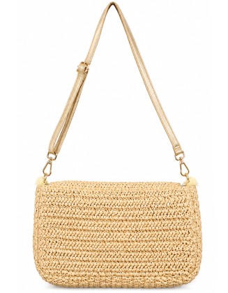 Fringed Woven Crossbody Flap Bag