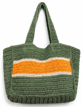Green Crochet Tote Bag with Stripe