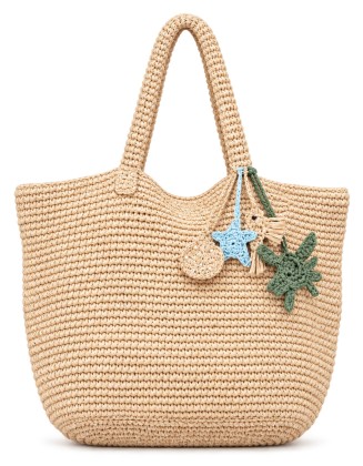 Crochet Raffia Beach Tote Bag with Sea-Inspired Charms
