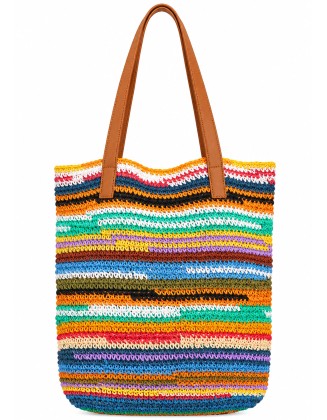 Vibrant Rainbow Crochet Summer Beach Tote