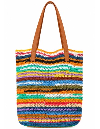 Vibrant Rainbow Crochet Summer Beach Tote