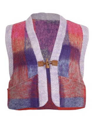 Wool blend short Vest with leather & wooden toggle button