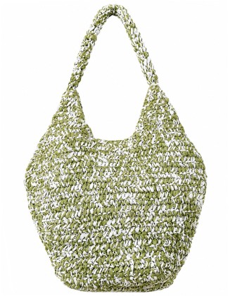 Green & White Raffia Woven Tote Bag