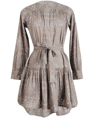 Taupe Embroidered Cotton Dress