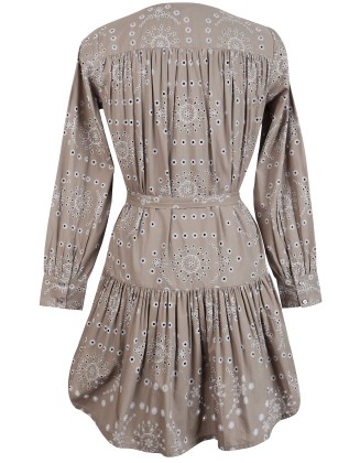 Taupe Embroidered Cotton Dress