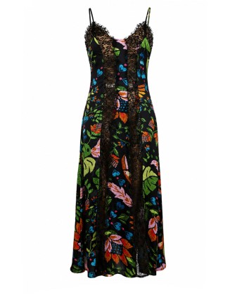 Tropical Print Long Strap Dress