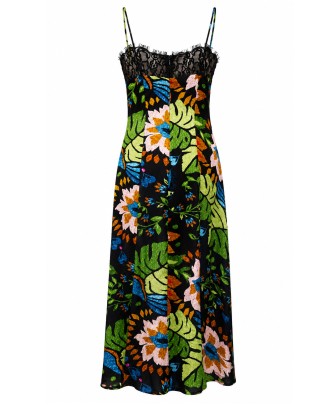 Tropical Print Long Strap Dress