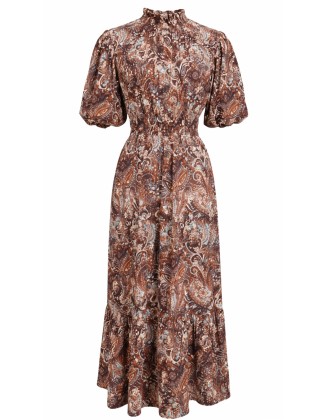 Paisley Print Long Dress with Balloon Sleeves