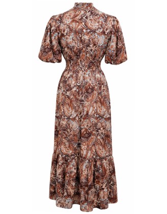 Paisley Print Long Dress with Balloon Sleeves