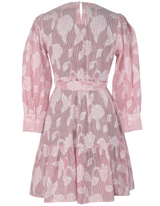 Floral Stripe Short Dress with Belt
