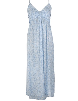 Paisley Print Long Strap Dress with Smocking