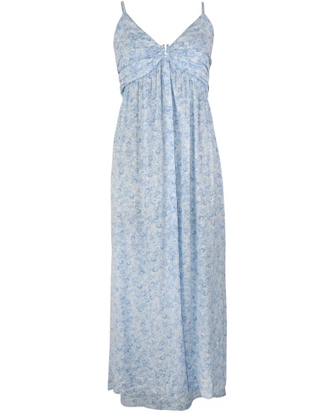 Paisley Print Long Strap Dress with Smocking