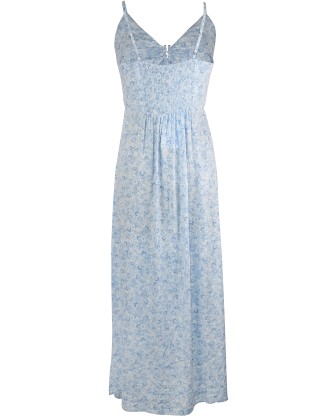 Paisley Print Long Strap Dress with Smocking