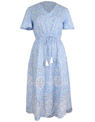 Liberty Print Long Dress with Tassels