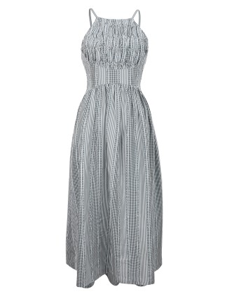 Stripe Long Dress with Smocking