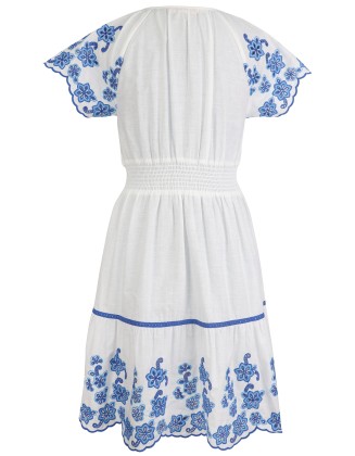 Lace Insert Swissdot Dress with Smocking