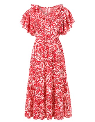 Women's Red & White Floral Dress