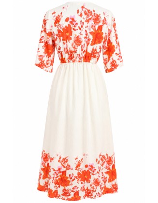Ivory Floral Print Midi Dress