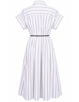 White Stripe Cotton Shirt Dress