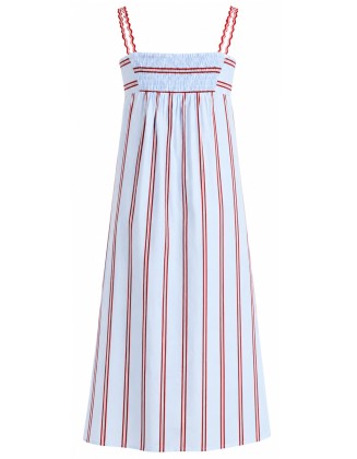 White and Red Striped Strappy Maxi Dress