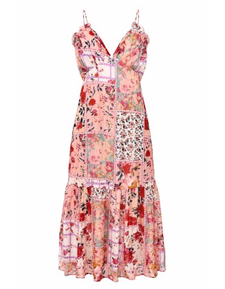 Multi Color Patch Print Long Dress