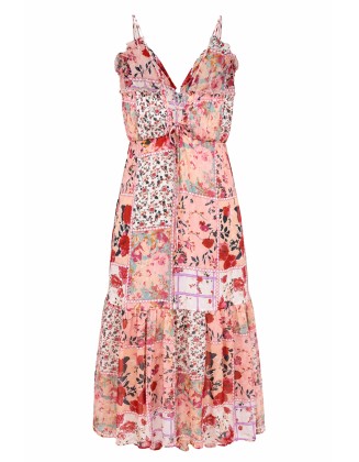 Multi Color Patch Print Long Dress