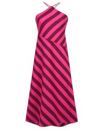 Pink & Burgundy Striped Halter Maxi Dress