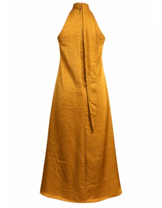 Mustard Gold Textured Halter Neck Maxi Dress