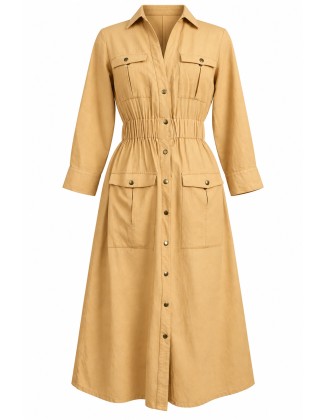 Mustard Utility Button-Down Maxi Dress