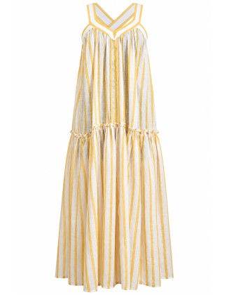 Yellow Striped Tiered V-Neck Maxi Dress