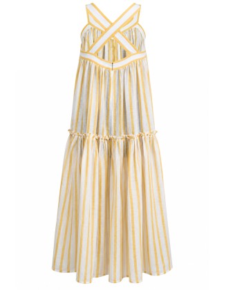 Yellow Striped Tiered V-Neck Maxi Dress