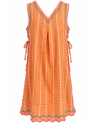 Orange Striped Sleeveless V-Neck Dress