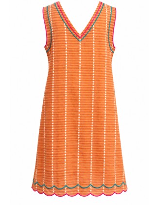 Orange Striped Sleeveless V-Neck Dress