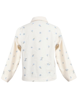 Cream Corduroy Embodery Floral Jacket