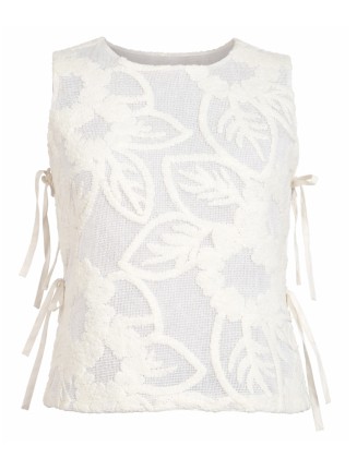 White Floral Mesh Embroidered Outerwear