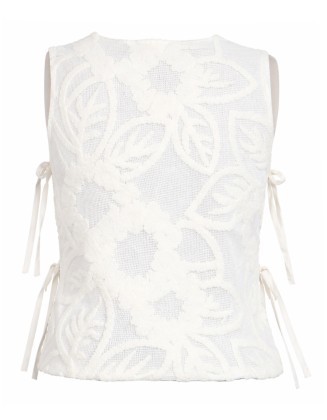 White Floral Mesh Embroidered Outerwear