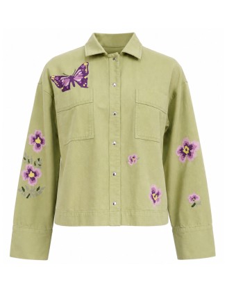 Sage Green Floral Embroidered Jacket