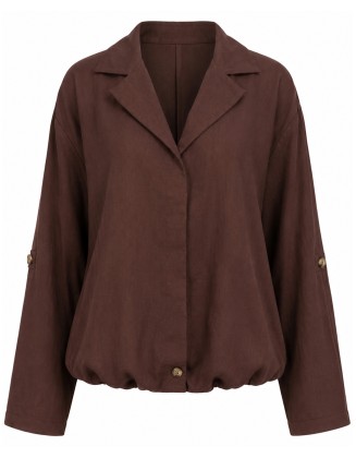 Chocolate Brown Collared Bubble Hem Jacket