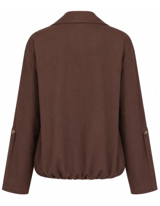 Chocolate Brown Collared Bubble Hem Jacket