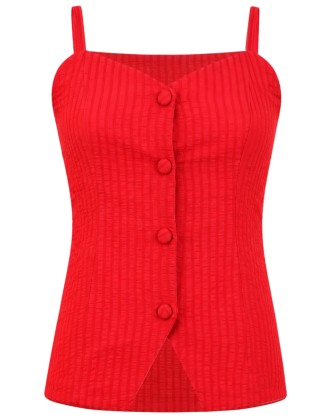 Red Textured Button-Front Cami Top