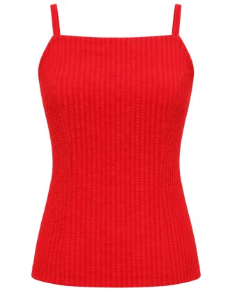 Red Textured Button-Front Cami Top