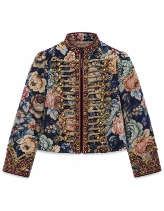 Ornate Navy Floral Brocade Jacket
