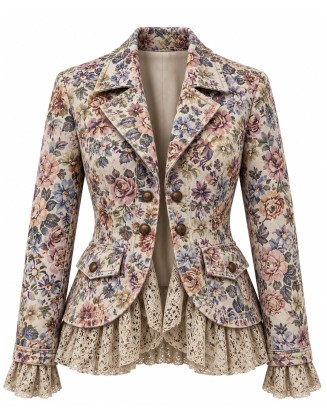 Vintage Floral Tapestry Lace-Trimmed Blazer